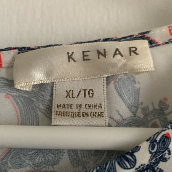 Kenar White and Blue Printed Blouse Size XL EUC - Picture 5 of 10